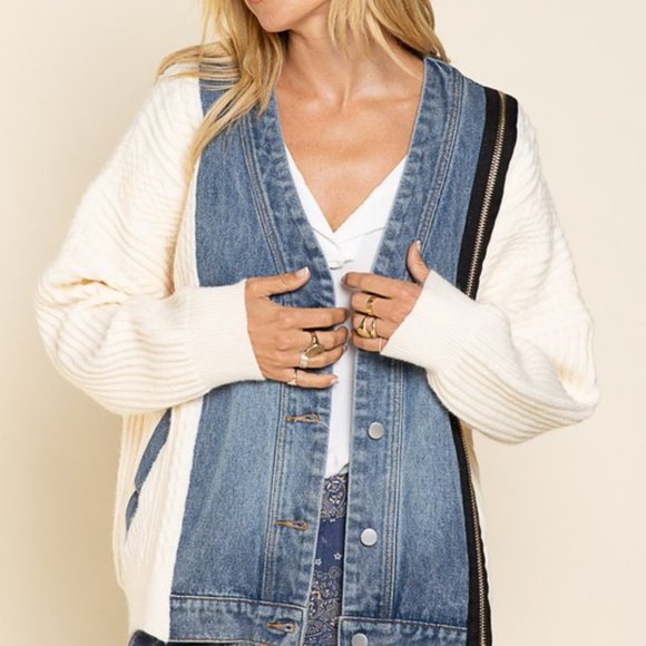 Oversized Denim Button Down Spliced Jacket - Picture 8 of 9